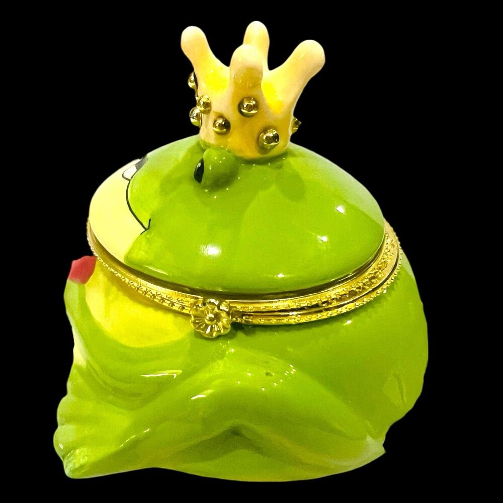 Kissing Frog Prince Hinged Ceramic Trinket Box - Picture 3 of 6
